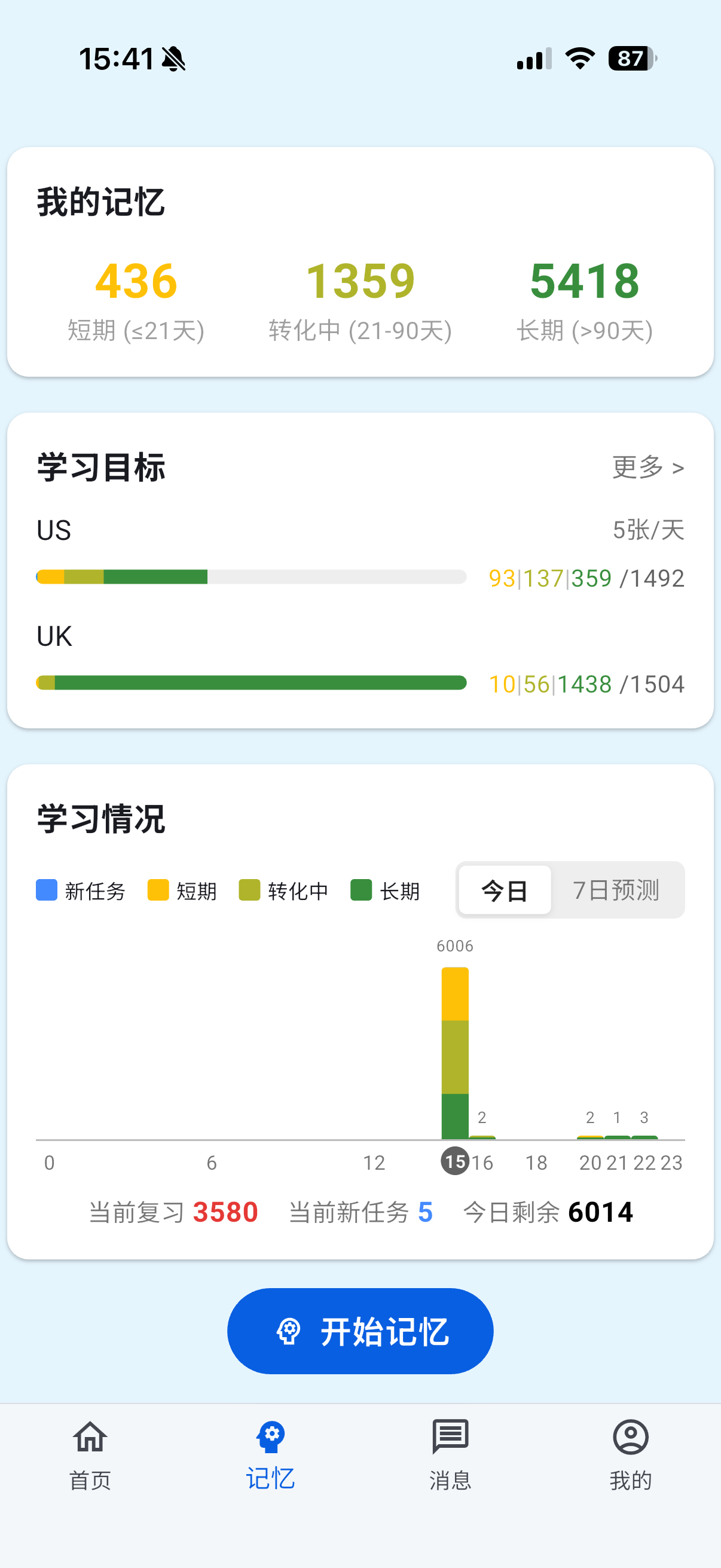 普通注册用户查看 FSRS 记忆任务和学习进度