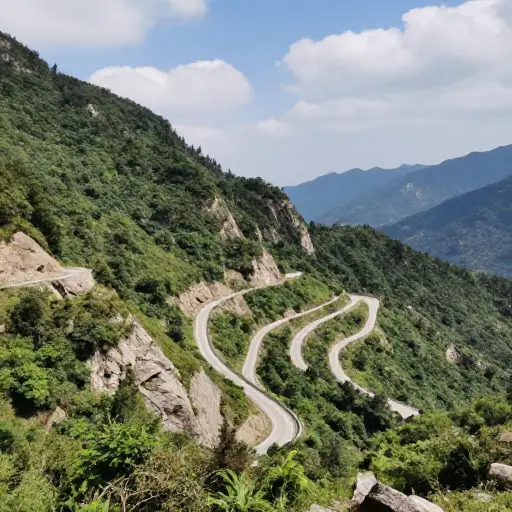 山路呈现出蜿蜒曲折的之字形。