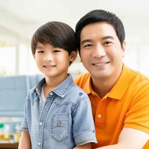 这个小男孩长得特别像他父亲。