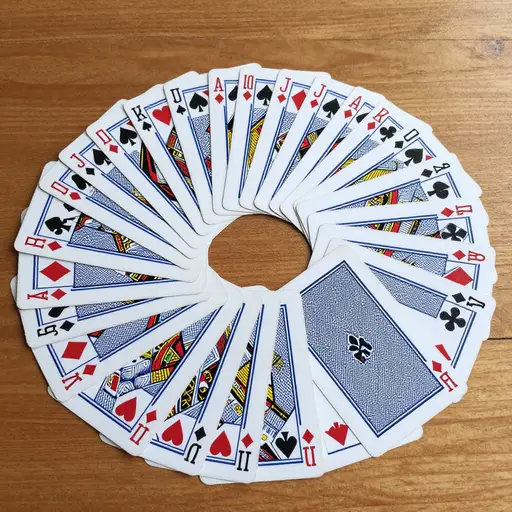 他把卡片摊开在桌子上。