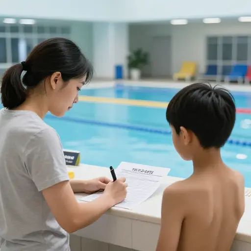 她为她儿子报名了游泳课。