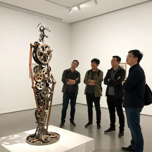 参观者常把这位艺术家的抽象雕塑误解为随意堆放的垃圾，而非刻意的创作。