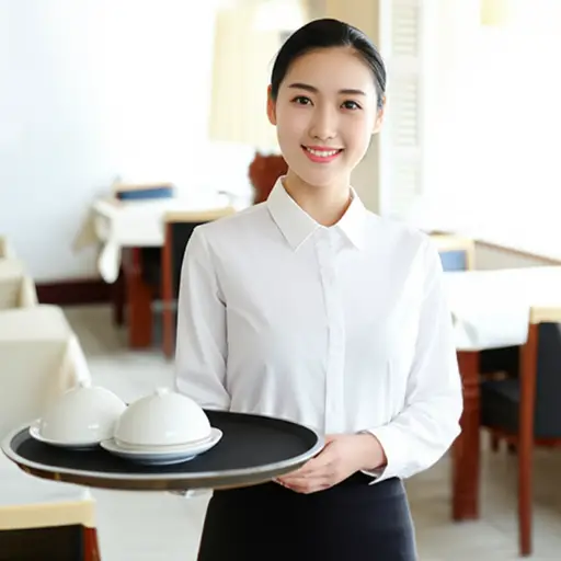 她当服务员。