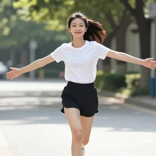 她朝我跑来，双臂张开。