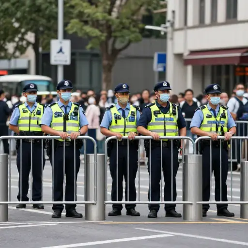 设置了路障以阻挡人群。