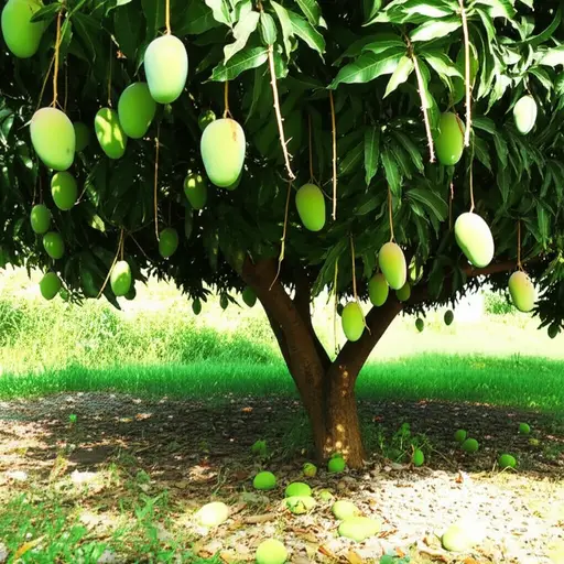 这棵芒果树每年能结很多果实。