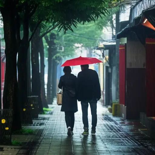 虽然下着雨，我们还是决定出去散步。