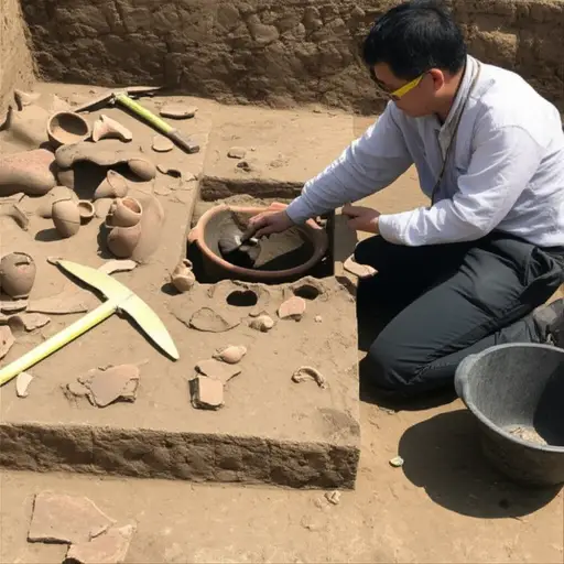 考古学家在遗址中发现了许多古代陶器文物。