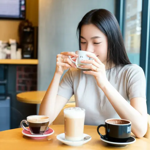 她是个咖啡迷，每天至少要喝三杯。