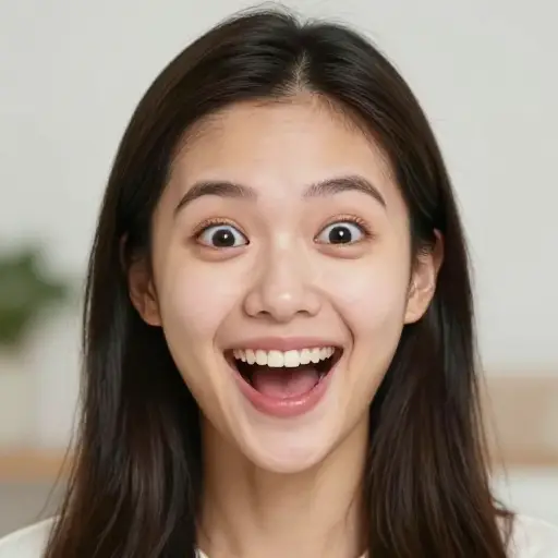 看到惊喜时，她的脸上绽放出纯粹的喜悦。