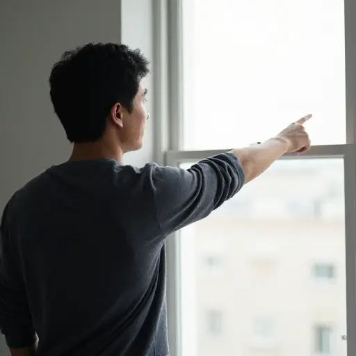 他朝窗户示意。