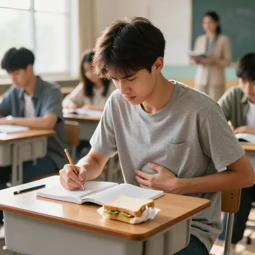 如果他不吃早餐，他上课时就会饿。