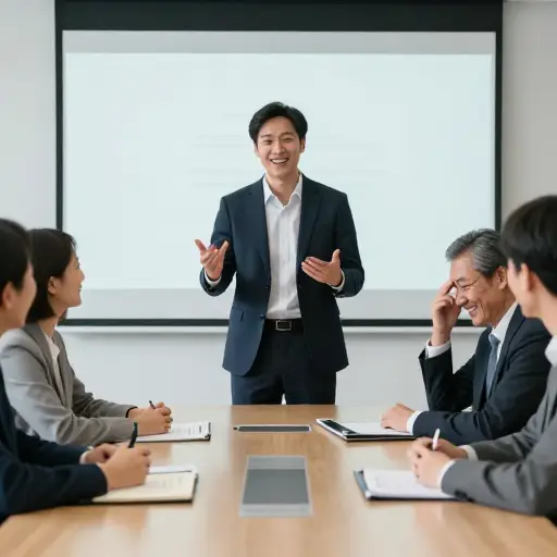 他在会议上讲了个笑话，让他的老板出了丑。