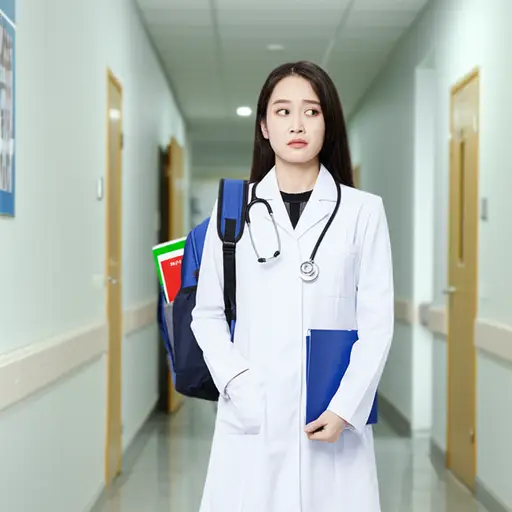 她假装是医生，但其实只是个学生。