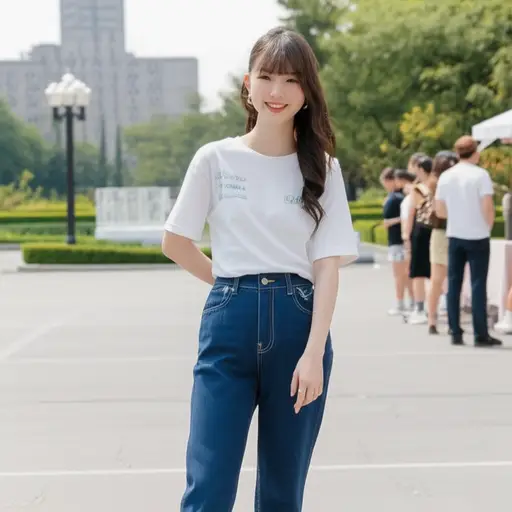 她穿了一条新的蓝色牛仔裤去参加派对。