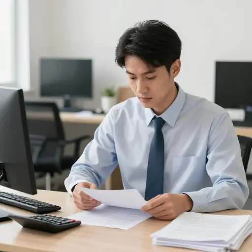 那位职员负责整理公司每月的财务报表。
