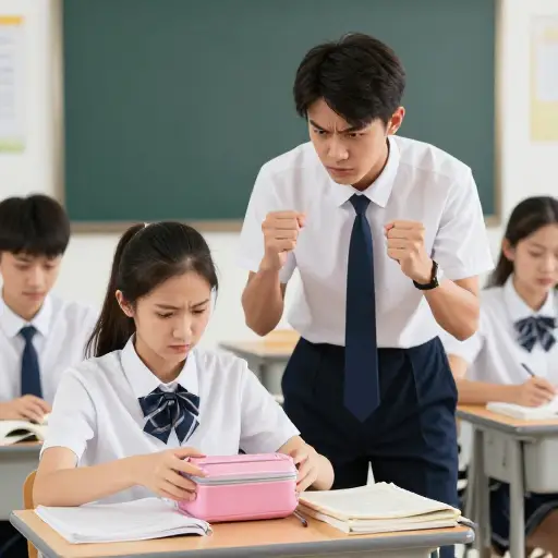 那个好斗的男孩总是因为小事和同学争吵。