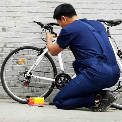那位工人正在修理我的自行车。