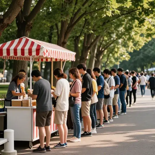 这个冰淇淋摊贩在公园里很受欢迎。
