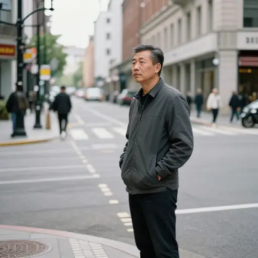 那个男人在街道的另一边等着。