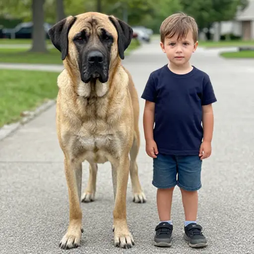 这个孩子面对大狗时表现出了毫无畏惧。