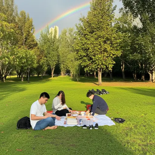 雨停后，我们继续野餐。