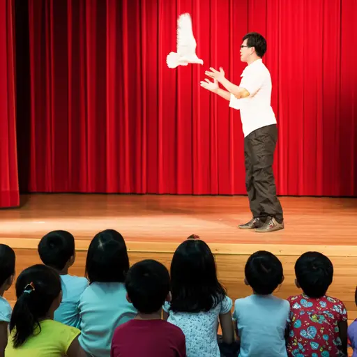 孩子们被魔术表演迷住了，看得目不转睛。