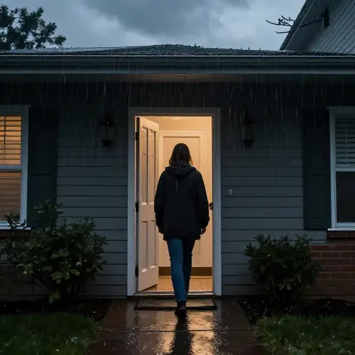 今天早上我出门时，外面正下着雨。