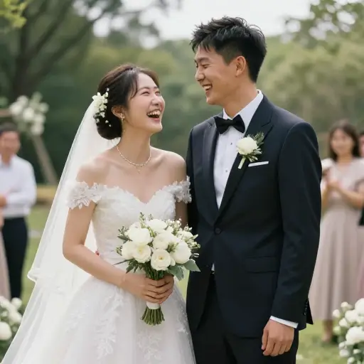 婚礼上充满了欢乐和笑声。