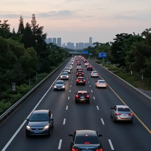 高峰时段高速公路上交通拥堵严重。