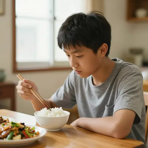我还在学习如何正确地使用筷子。