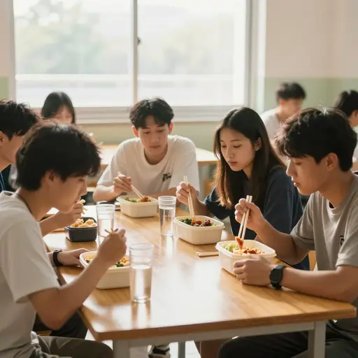 我在学校吃午饭。