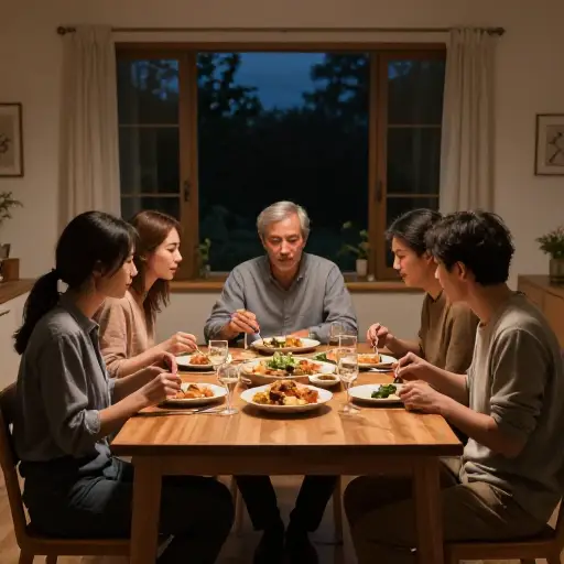 我们通常在七点吃晚饭。