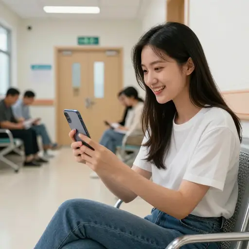 在等待结果时，她通过与朋友聊天来打发时间。