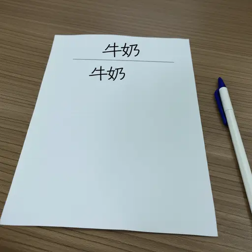 我在购物清单上记下了需要买的牛奶。