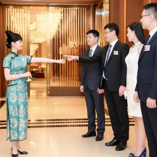 礼仪小姐将宾客们引导至宴会厅。