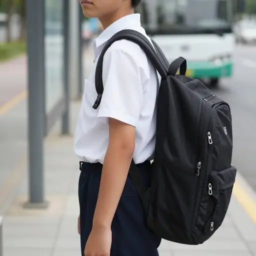 他正在等公交车。