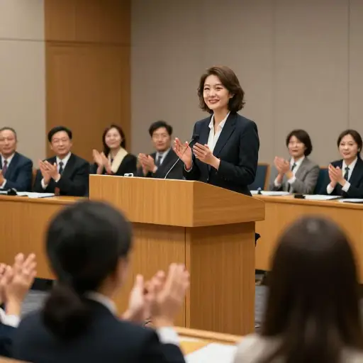 她在会议上做了两次露面，反响都很好。