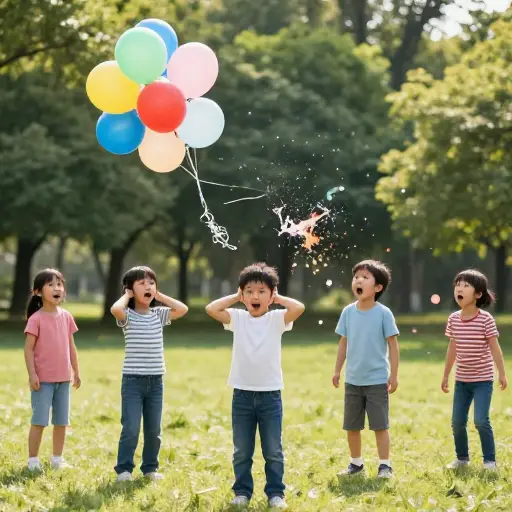 气球爆裂，吓到了孩子们。