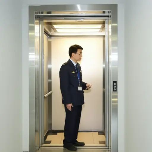 大楼管理员正在检查电梯是否正常运行。