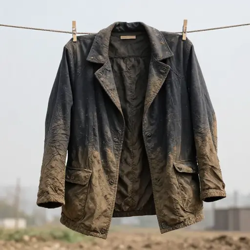 他的衣服因干泥而变硬。