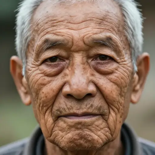 那位老人有一张布满深深皱纹的脸。