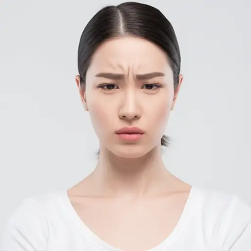 她皱起眉头，显得很困惑。