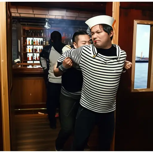 那个水手在酒吧里被绑架，被迫在货船上工作。