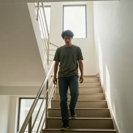 他的公寓在顶层，所以他每天要爬好几段楼梯。