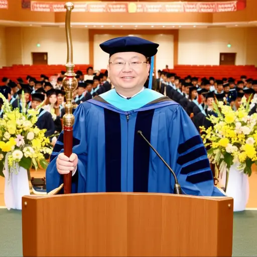 校长在毕业典礼上手持权杖，象征着学校的权威。