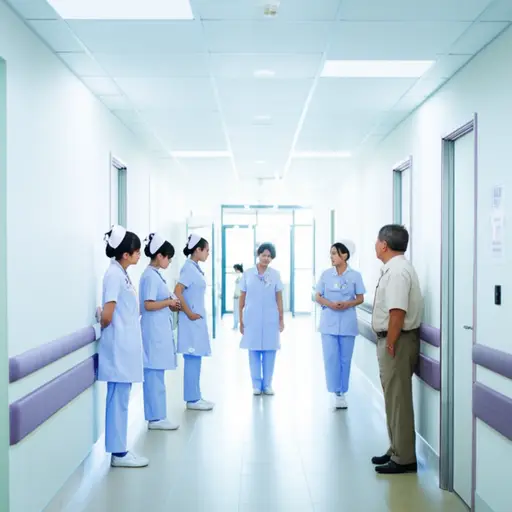 护士们都穿着统一的制服以便病人辨认。