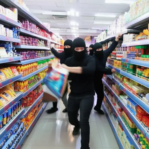 暴徒冲进商店，开始抢劫商品。