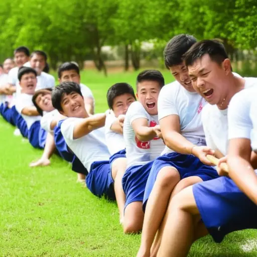 在拔河比赛中，他是我们队里力气最小的。