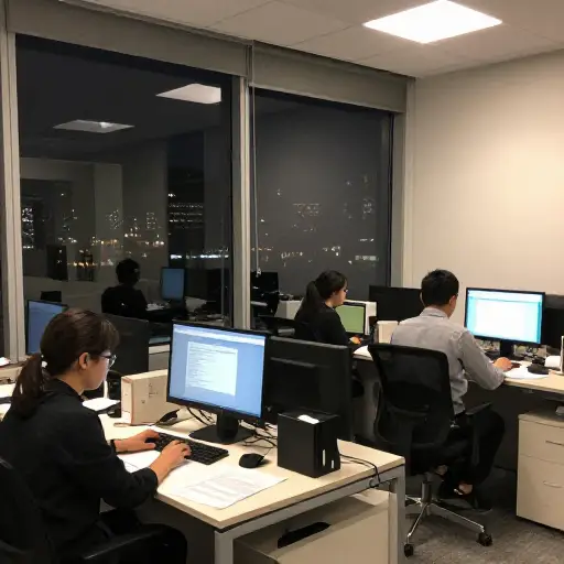 我们晚上八点之前离开不了办公室。